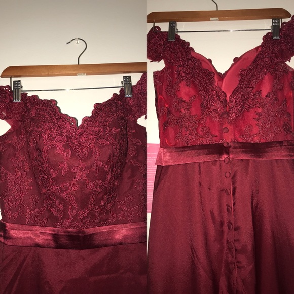 Red off the shoulder cap sleeve prom dress - Picture 2 of 2